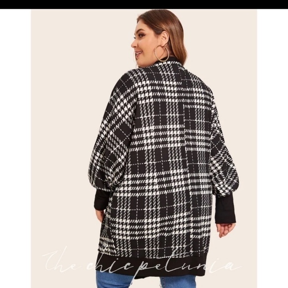Plus size plaid Doberman sleeve belted coat - Picture 6 of 6